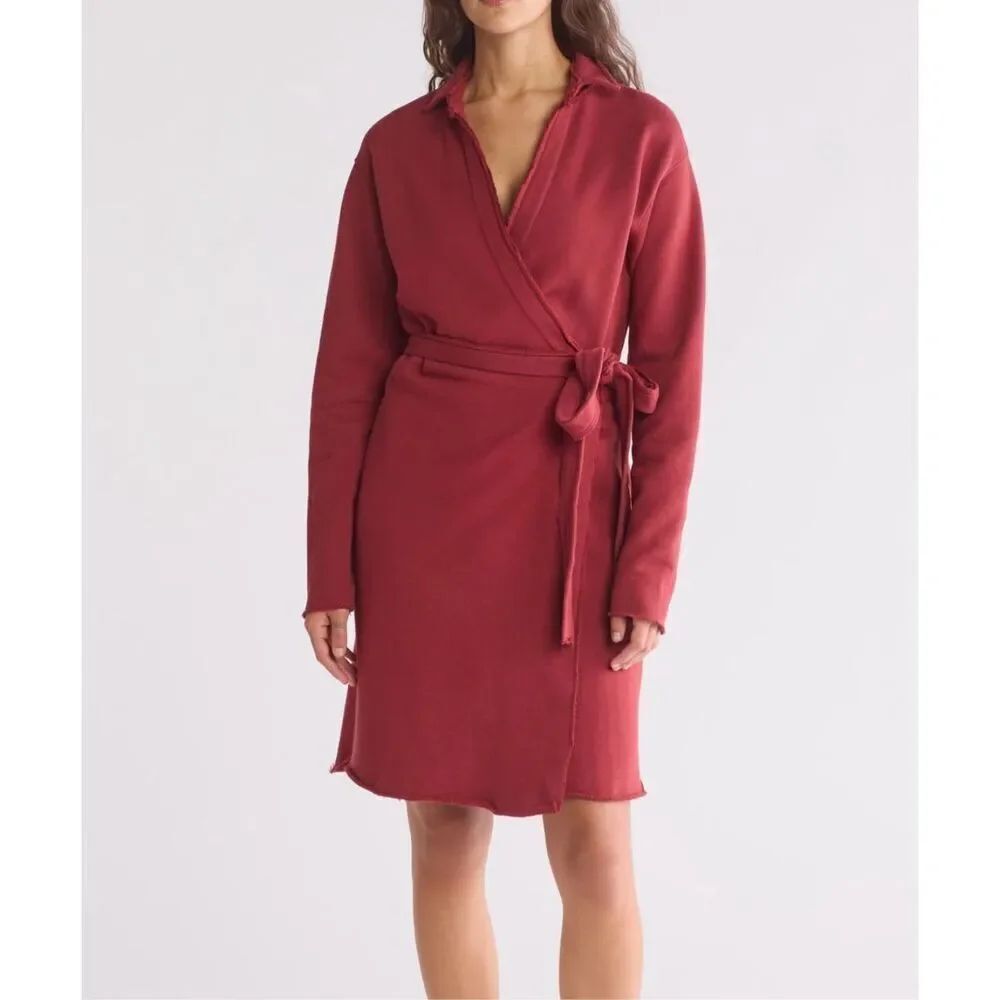 Frank & Eileen triple fleece 100% cotton wrap dress in cranberry size L NWT